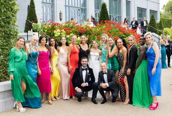 Bride Olivia Amato with members of her Peloton Family.